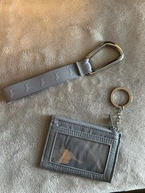 Grey ID Card Holder with Keyring and Strap